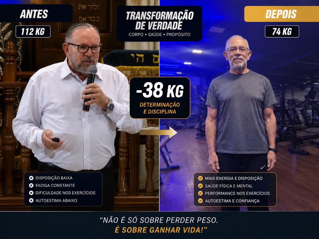Transformação do Dr. Francisco Eller, de 112 para 74 quilos